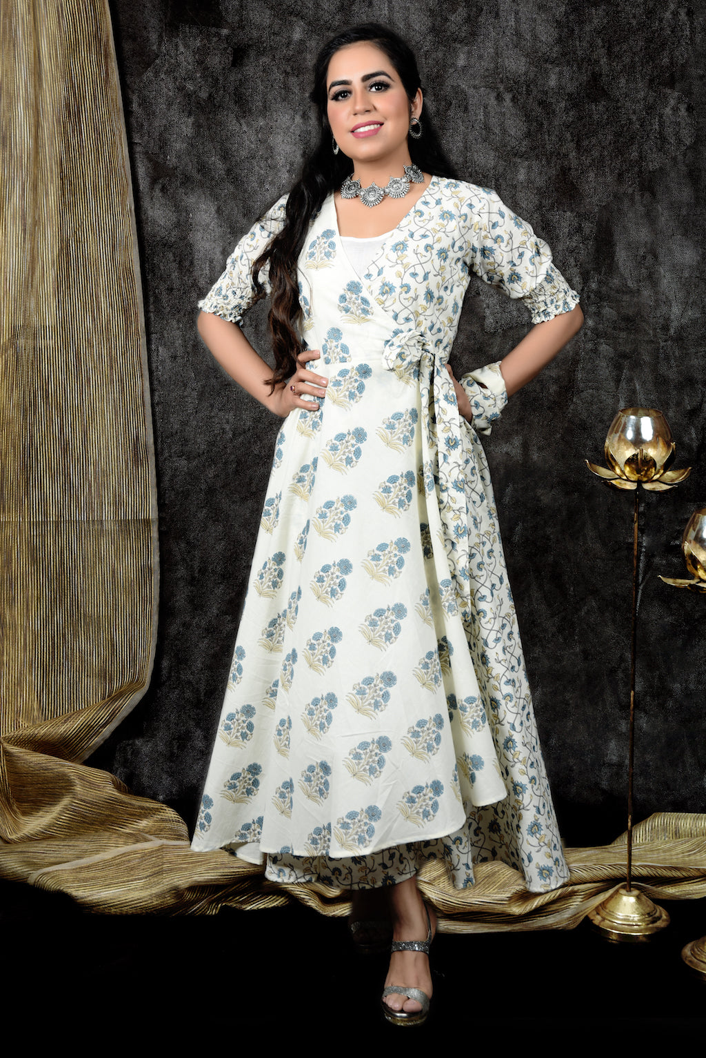 Sangria Saree Wrap Dress - Mogra Designs | Wrap dress, Fancy blouse  designs, Cotton kurti designs